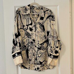 Jigsaw Medieval Kings Queens Shakespeare Button Down Shirt, NEW